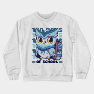 100 days of school typography featuring a Cute owl with a bagpack #1 Crewneck Sweatshirt